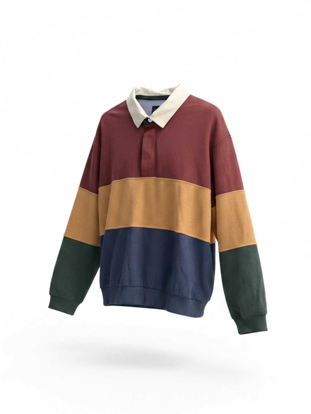 Used! Men's Magaschoni Colorblock Rugby Pullover Sweatshirt Collared Long Sleeve